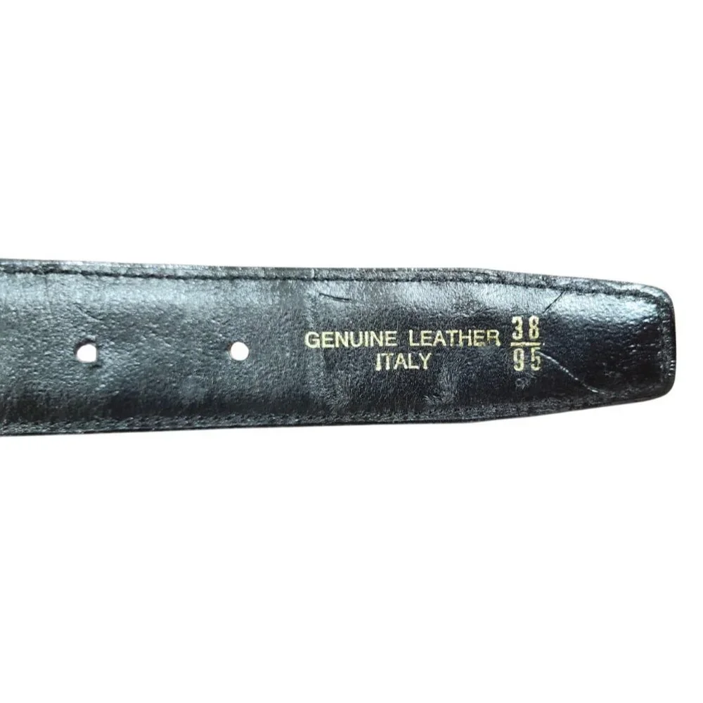 Black Alligator Leather with Gold-tone Buckle Belt Men Italy Size 38/95